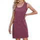 thumbnail image 1 of Vestido Corto de Fiesta Ajustado con Bolsillos, Sin Mangas, Cuello Redondo, Botones, de Punto, Color Liso, para Mujer (Verano 2025) Rojo Ladrillo M, 1 of 10