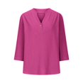 thumbnail image 4 of WCJM Women Double Lined Fitted Basic T Shirts Crew Neck Long Sleev Women's Long Sleeve T-Shirt Cotton Linen Shirts for Women Summer Button Down Tops Short Sleeve Casual Blouses Oversized Tshirts 2025, 4 of 5