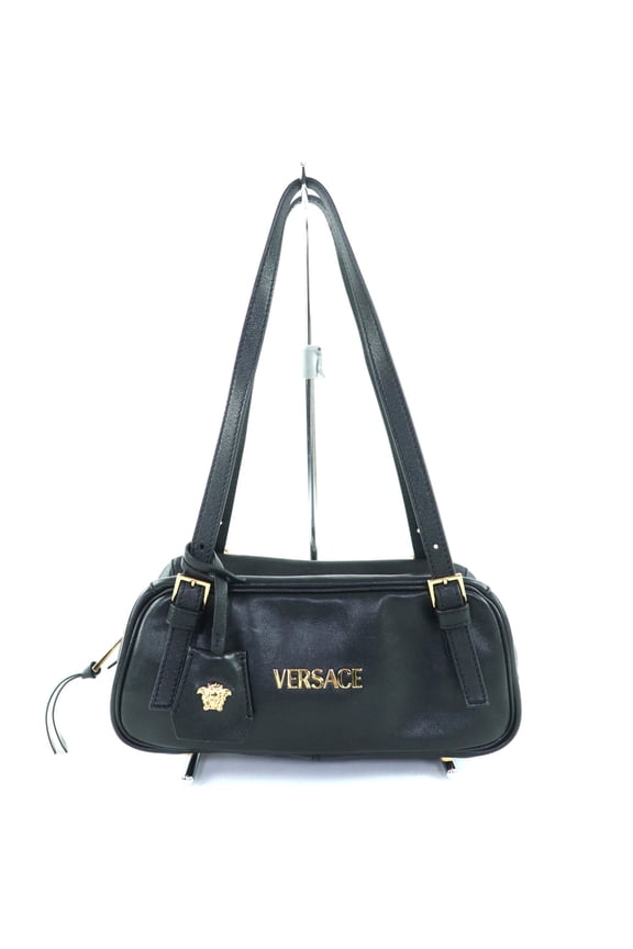 Pre-Owned VERSACE 1015792 Versace Tag Nappa Bowling Bag with Medusa Charm Leather Handbag Black...