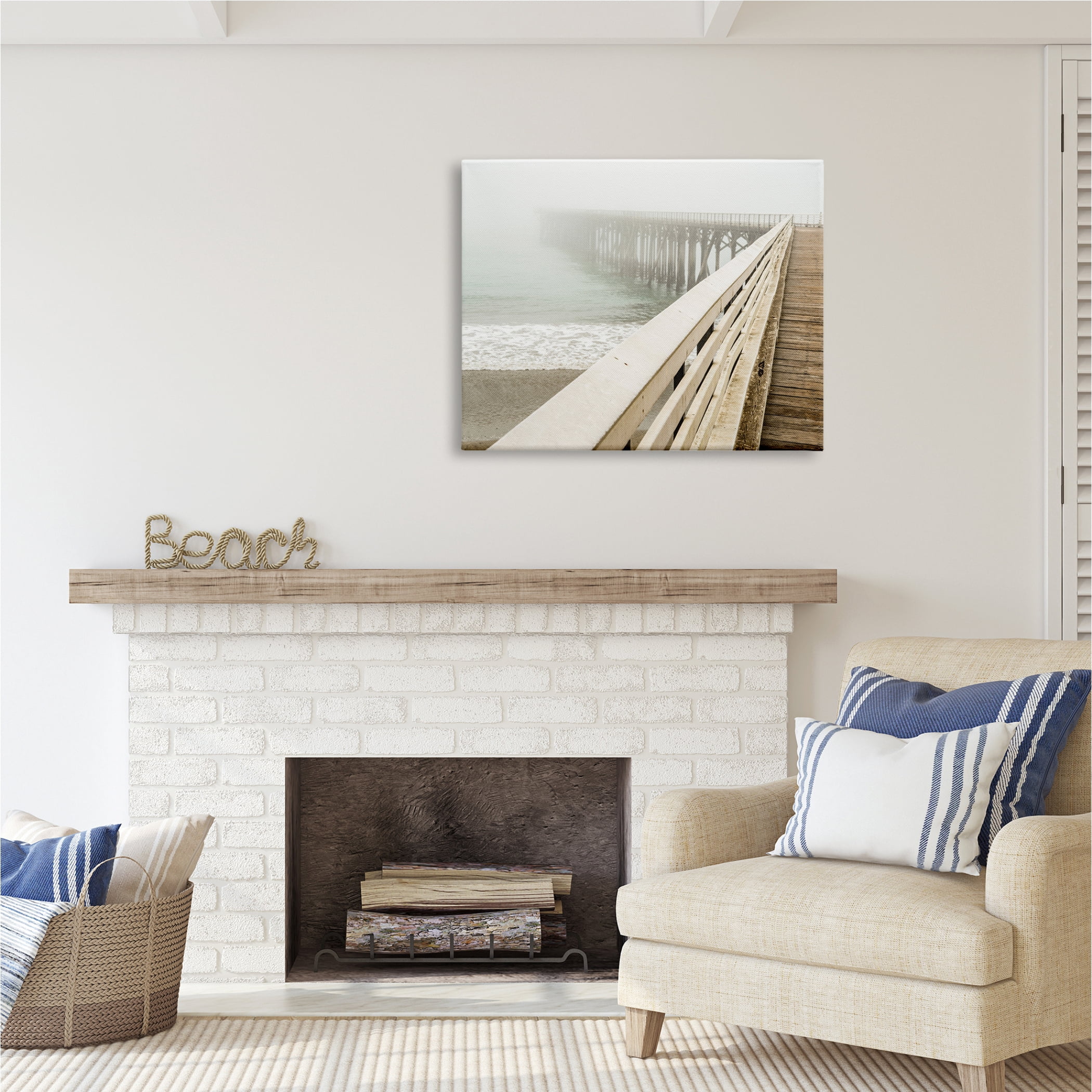 Stupell Industries Ocean Pier Photography Nature Photography Gallery Wrapped Canvas Print Wall Art, 40 x 30