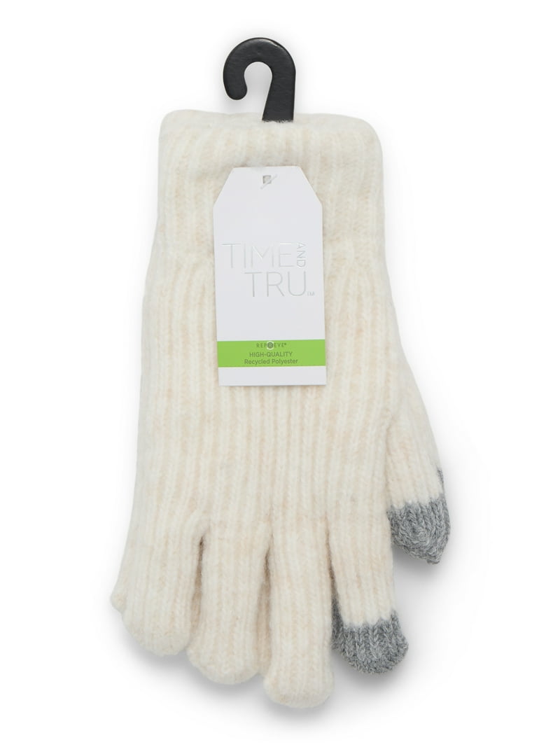Time and Tru Women's Tech Touch Lined Rib Gloves, Knit, One Size