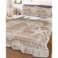 thumbnail image 3 of Quilts Full Size Bedding Set, Brown Coastal Lightweight Quilted Comforter, Nautical Coral Starfish Shell Seahorse Ocean Soft Reversible Bedspread Coverlet with Pillow Covers for All Season, 78" x 90", 3 of 7