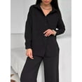 thumbnail image 5 of 2 Piece Outfits for Women Casual Lounge Sets Long Sleeve Button Down Shirts and Wide Leg Pants Sets Black L, 5 of 10