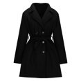 thumbnail image 3 of Olyvenn Trench Coat for Women Double-Breasted Long Winter Faux Wool Coat, Trendy Plus Size Warm Trench Coat Black M, 3 of 4