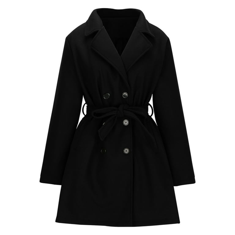 jtjvou Trench Coat for Women – Double-Breasted Long Solid Color
