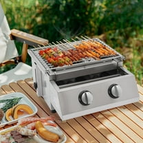 Portable 2 Burner Gas BBQ Grill Tabletop Camping Smokeless Grill Stainless Steel 2800Pa 16.34*14.37*7.09inch for Camping, Picnics, Family Gatherings