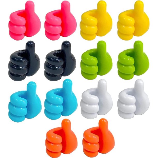Paquete de 14 ganchos adhesivos de pared para pulgar, ganchos de pared multifuncionales, ganchos adhesivos de silicona, mini clips para cables para pulgar, clip para cables autoadhesivo
