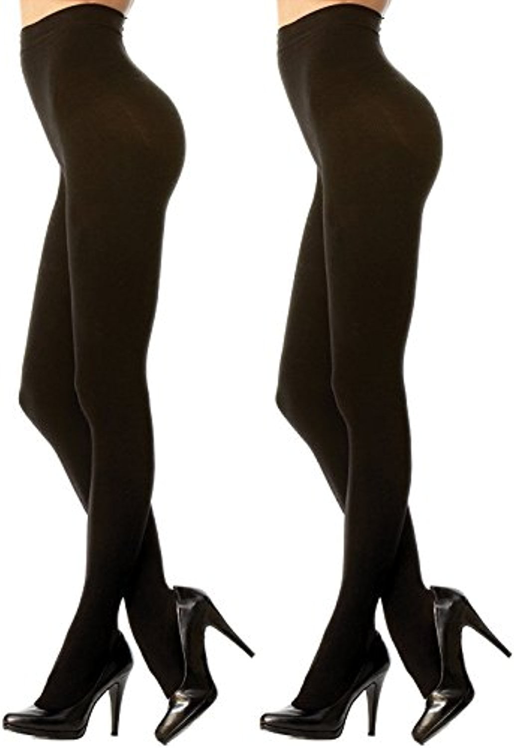 2 Pairs of Mod & Tone Black Microfiber Opaque Footed Tights, 60 Denier ...