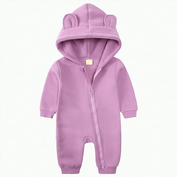 Jkety Baby Boy Clothes Baby Snowsuit Hooded Romper Winter Outfits Boys Girls Cartoon Bear Fleece Jumpsuit Purple,6-12 Months