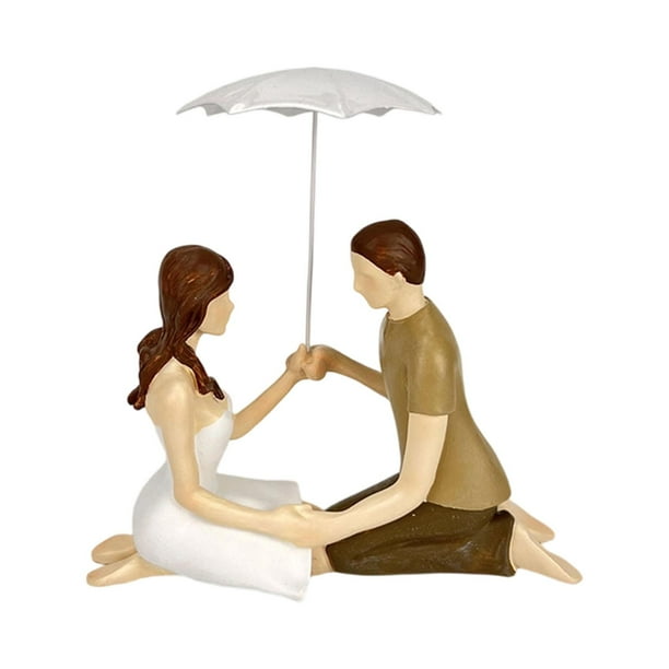 Figura de pareja, escultura artesanal de niño y niña, estatua decorativa de pareja sosteniendo un paraguas para paisaje, mesa de comedor y estante. De rodillas