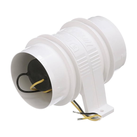 Attwood Marine Bilge Vent Blower 1733-4 Turbo 3000 Series; For Use With 3 Inch Inside Diameter Ventilation Hose; 120 CFM Flow Rate; 12 Volts Nominal; 2.6 Amps; 5-1/16 Inch Length x 3-5/8 Inch Width