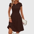 thumbnail image 2 of Fesfesfes Spring Dresses for Women Loose Solid Color Flared Short Sleeve Dress Causal Round Neck Ruffle Pleated Midi Dress Summer V Neck Clothes, 2 of 9