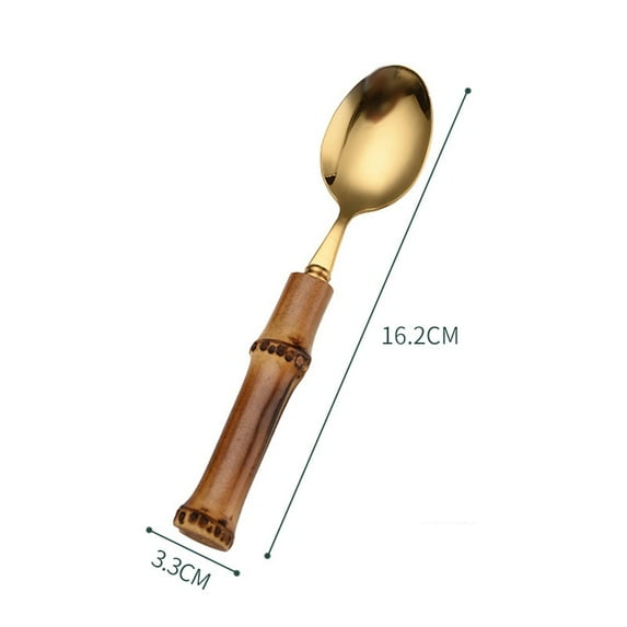 Bamboo Handle Stainless Steel Cutlery Set Wooden Spoon and Fork Set Knife Minimalist Gold Dinnereware Tableware set Gift