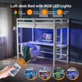 thumbnail image 3 of VINGLI Loft Bed with Desk, Wood Bunk Bed Twin Size with RGB LED for Adults, 2 Charging Station on High Guardrail and Desk,Wood Slat Support, White, 3 of 9