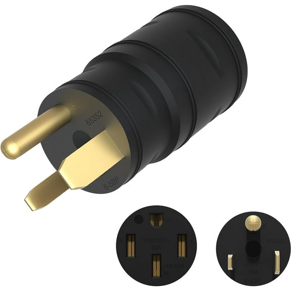 ENERLITES 65352 3 Male Plug to 50 Amp 4 Prong Female Power Adaptor NEMA 6-50P to 14-50R EV Charger Adapter Cord, 50A, Black