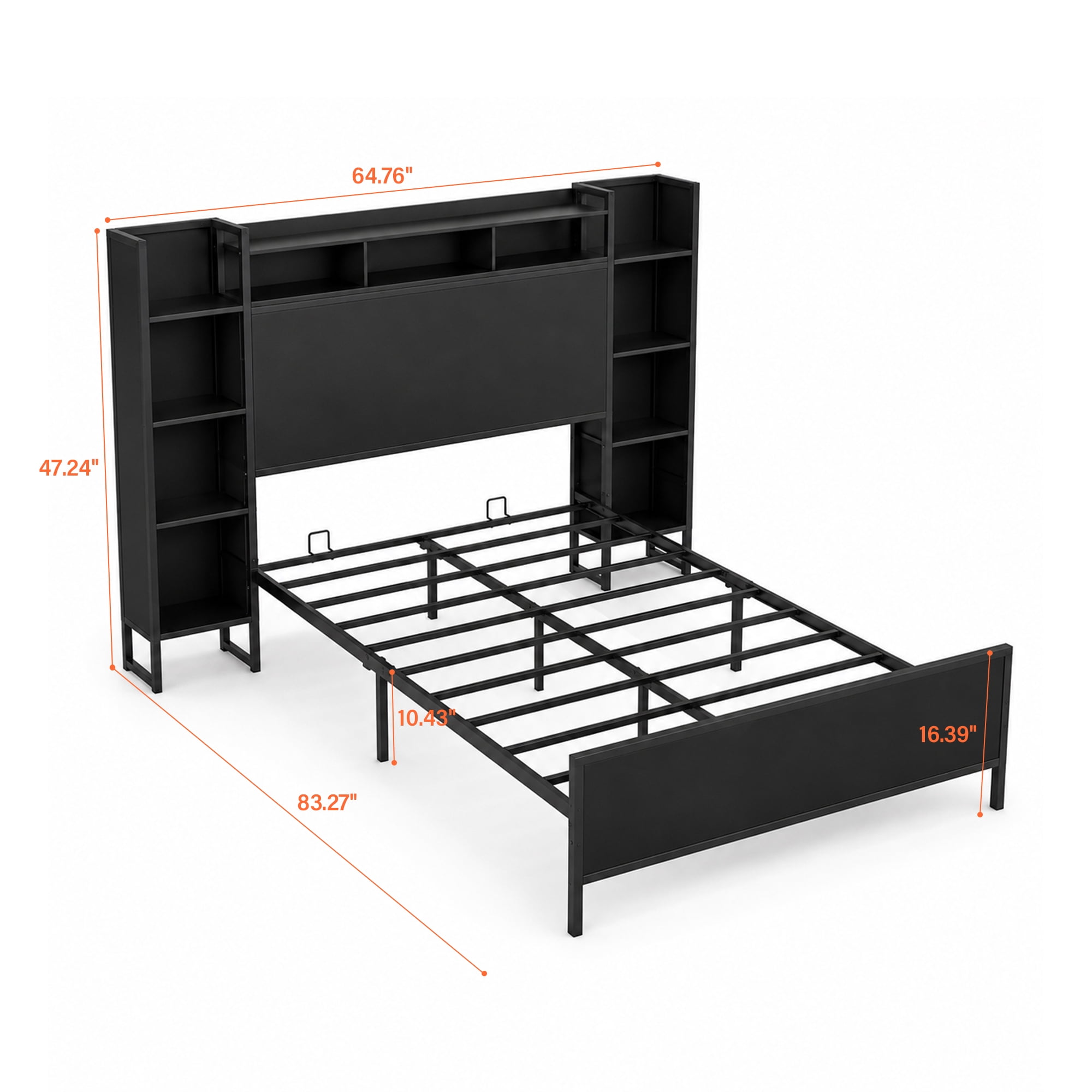 Aukfa Twin Bed Frame with Storage Headboard, USB Charging Station & LED Lights, Heavy Duty Metal Platform Bed with Outlets, No Box Spring Needed, Black