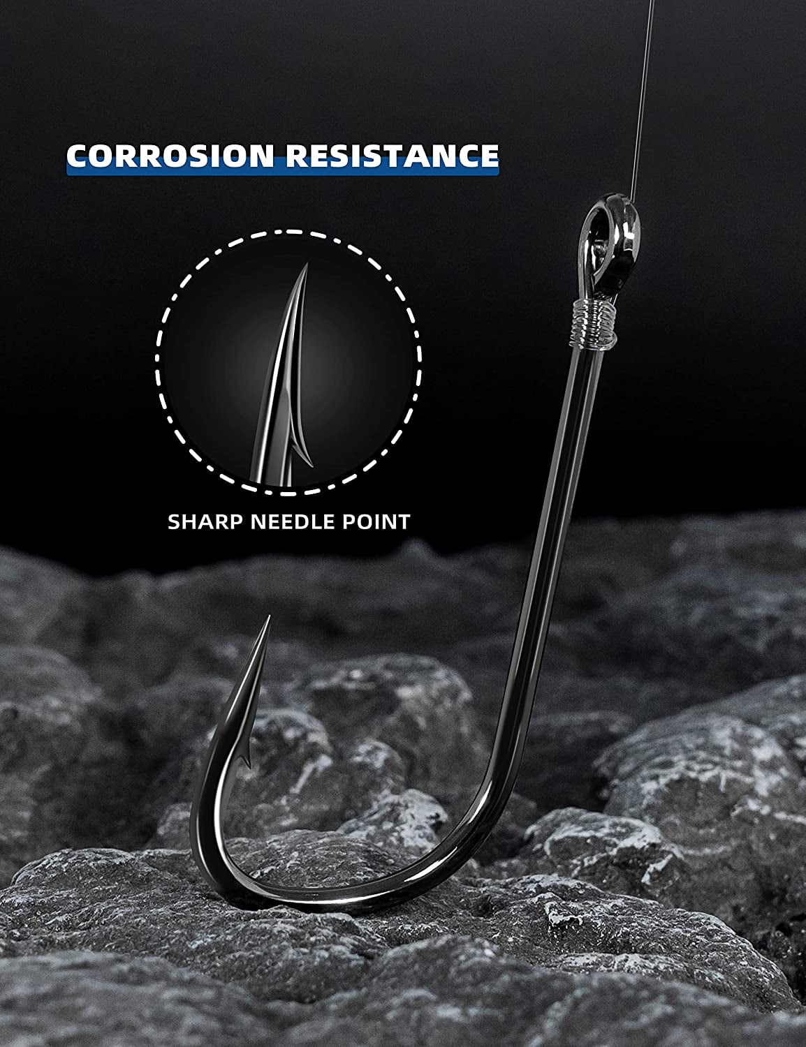 BLUEWING 5X Strong Long Shank Ballyhoo Hooks 5pcs Needle Point Fishing Hooks High Carbon Steel Hooks Extra Sharp Fish Hooks for Freshwater Saltwater Fishing 9/0