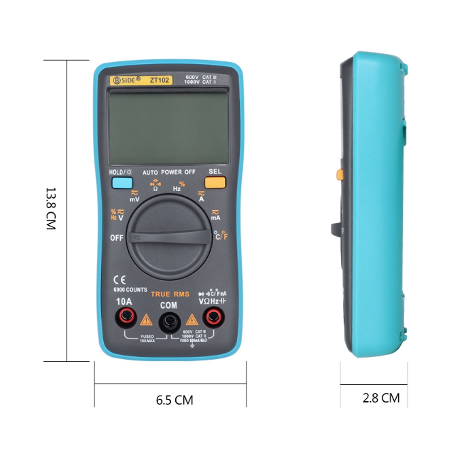 Auto Digital Multimeter 6000 Counts Backlight Meter Ammeter Voltmeter Low Voltage Temperature Indication Portable ZT102