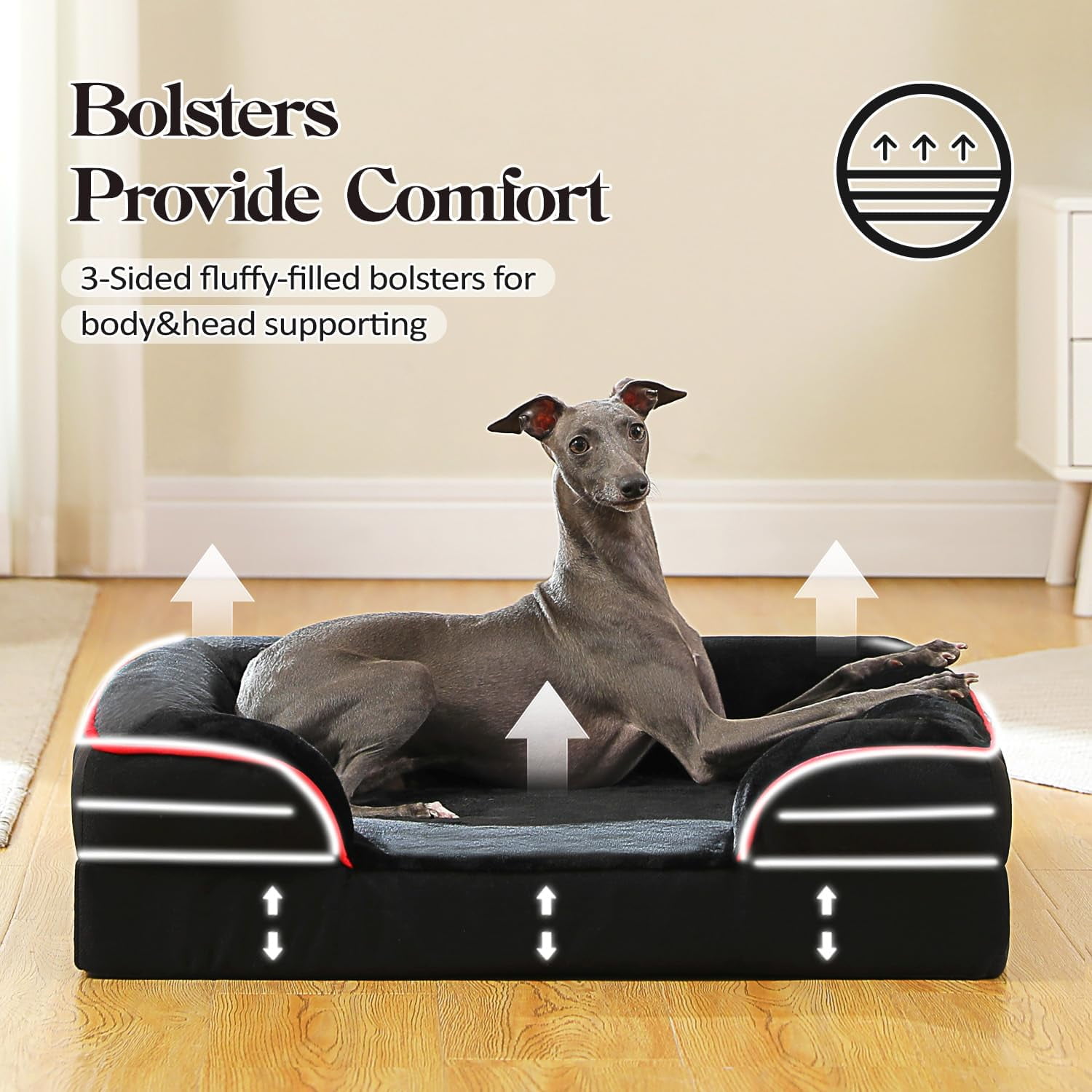 Orthopedic Dog Bed, Washable Medium Dog Bed for Medium Dogs with Supportive Foam,2-Layer Waterproof Cover and Non-Slip Bottom for Small, Medium and Large Dog-Black, Medium