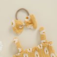 thumbnail image 4 of Newborn Baby Girls Summer Outfits Floral Daisy Romper Ruffle Smocked Suspender Bodysuit with Bow Headband Set Cute Clothes, 4 of 7