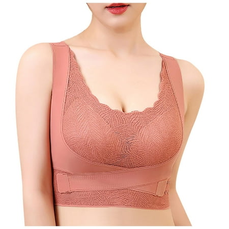 Womens Sport Bras High Support Ped Lingerie for Women Women s Front Side Buckle Lace Edge Without Steel Ring Movement Seamless Gathering Adjustment Yoga Sleep Large Bra