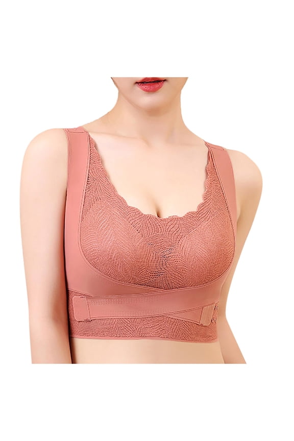 Bras for Women,Front Buckle Lace Edge Seamless Movement Yoga Sleep Bra for Support and Comfort,Sports Bras for Women,Red,M