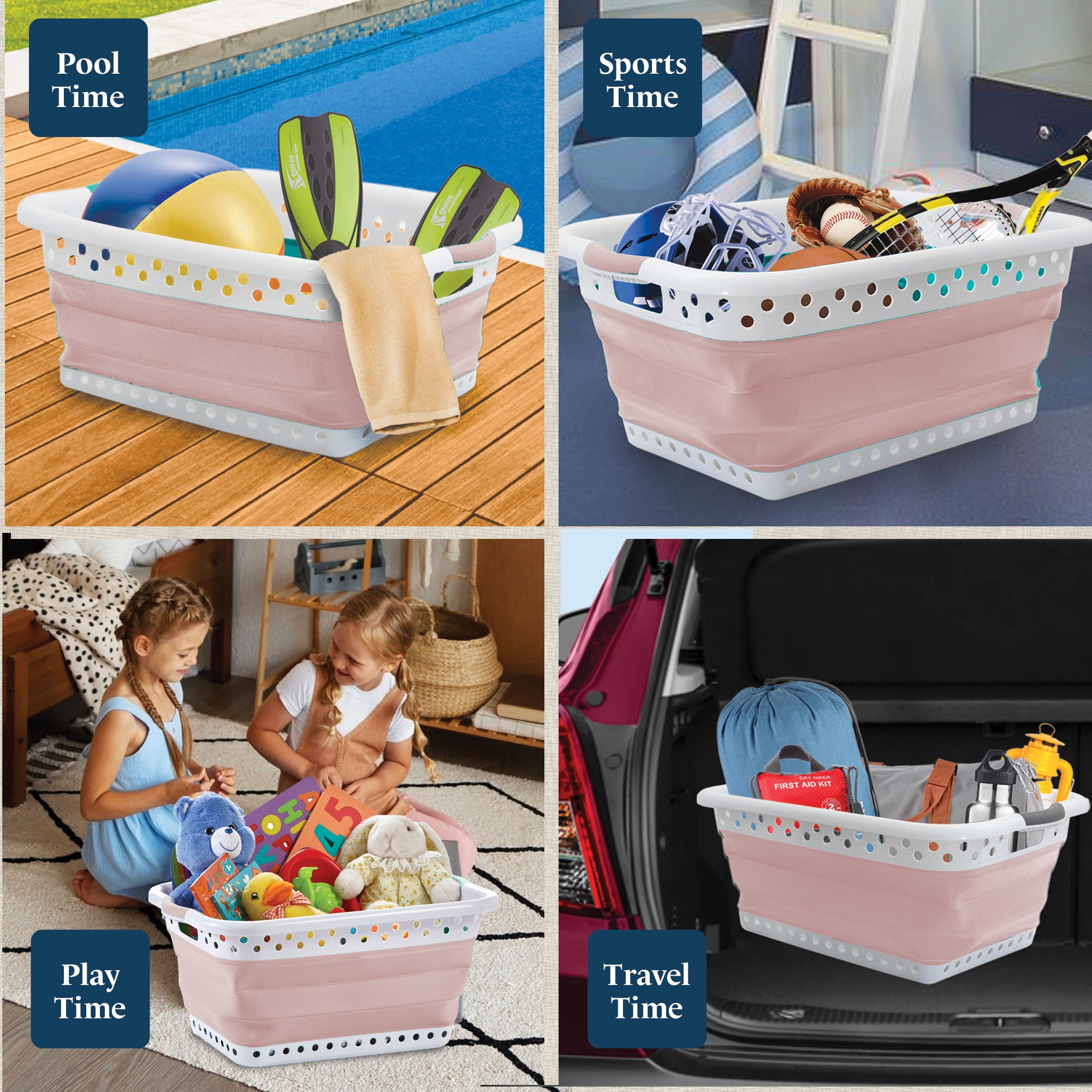 Blue Door Collapsible Laundry Basket Portable Pop Up Plastic Laundry Hamper with Dual Grip, 10.5-Gallon Pink 2pk
