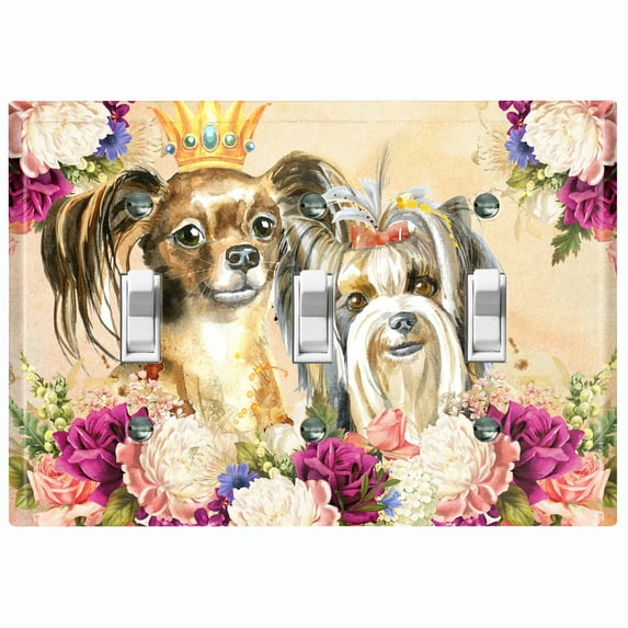 Metal Light Switch Plate Cover Cute Floral Papillion Couple Gold Crown DOG025