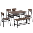 thumbnail image 2 of 6 Piece Dining Table Set, Wooden Dining Table with Storage Rack, 4 Chair and Bench, Stainless Steel Frame Modern Dining Set for Home, Kitchen, Breakfast Small Space, Easy Assembly, Natural, 2 of 7
