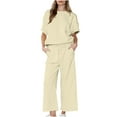 thumbnail image 3 of Yeaiivve Womens Lounge Sweatsuit Sets Oversized Short Sleeve Tops and Drawstring Long Pants 2 Piece Matching Set Beige XL, 3 of 8