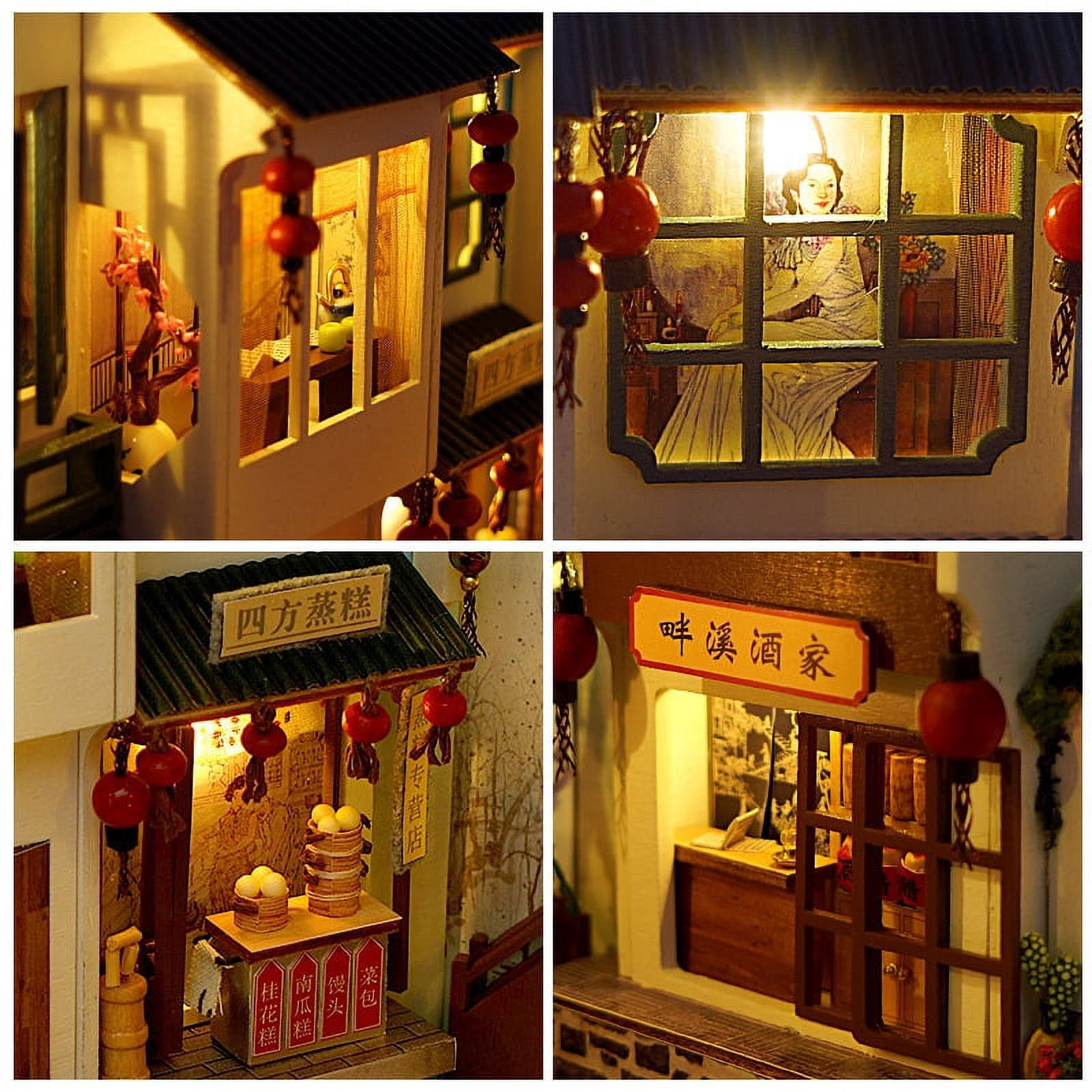 Wooden DIY Book Nook Shelf Insert Kits Model Roombox Handmade Building Miniature Furniture Home Decoration Toys Gifts