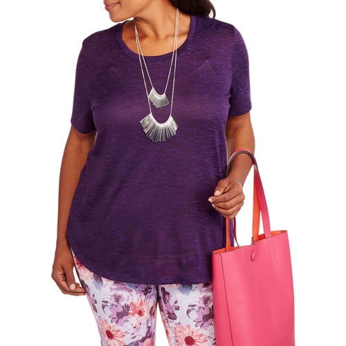 Faded Glory Women S Plus Size Hacci Crew Knit Top Short Sleeve Walmart Com Walmart Com