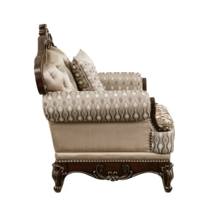 Traditional Chair - Cherry Finish with Gold Tipping, Faux Crystal-Tufted Brown Chenille Fabric, and Toss Pillow