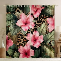 jejeloiu Pink Rustic Flower Black Out Curtains,Jungle Leopard Print Curtains Pack of 2 (42x63 Each),Green Monstera Leaf Bedroom Curtains For Men Women,Ultra Soft Home Decor