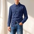 thumbnail image 2 of Mens Button Up Shirts Retro Denim Long Sleeve Spring Shirt Lightweight Casual Turn Down Collar Top Overshirt Style Dark Blue L, 2 of 8