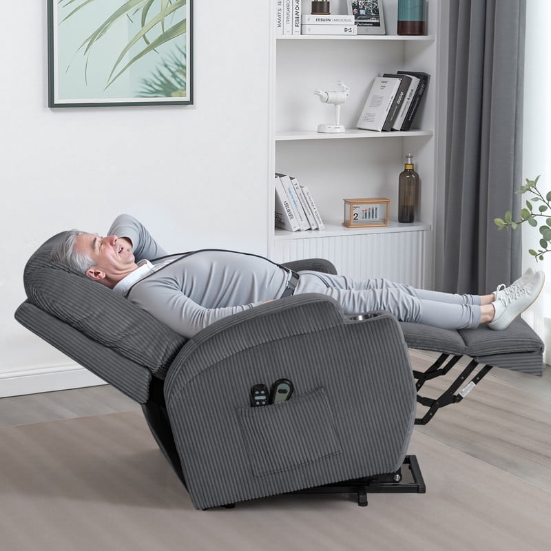 Homall Power Lift Massage Recliner Chair with Eight Vibrating Massages Ergonomic Chair with Side Pocket and Soft Corduroy for Living Room,Grey