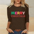 thumbnail image 2 of Pisexur Joyeux Noël T-Shirts pour Femmes Col Rond Manches 3/4 Mode Vacances Tee Tops Mode Ample Automne, 2 of 4