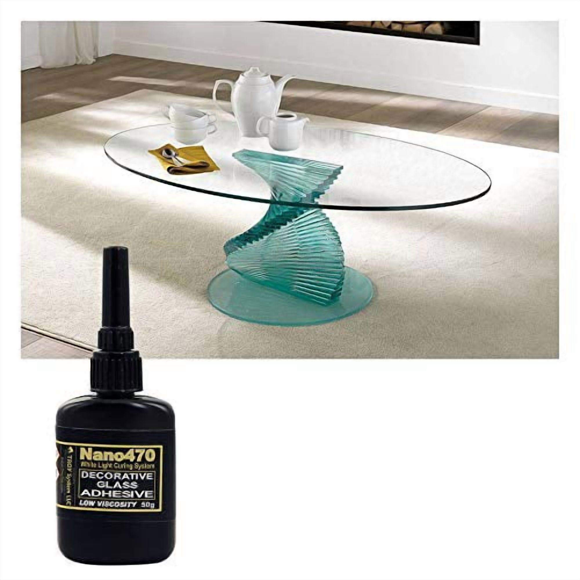 Dulles Glass Nano 470 - Glass to Glass - Decorative -50g - Quick Cure Weight Bearing Strength