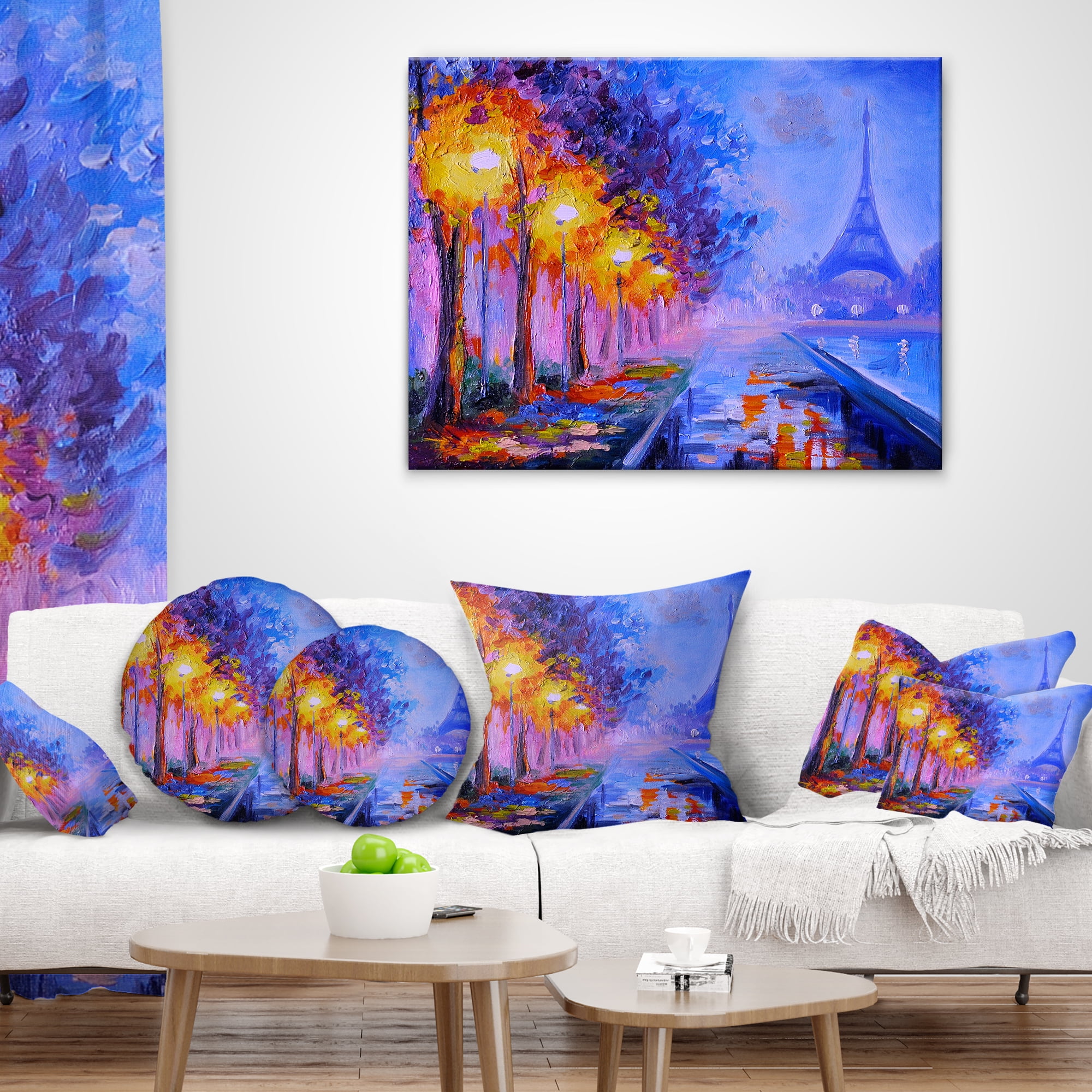 Designart View of Paris Eiffel Tower - Landscape Printed Throw Pillow - 12x20