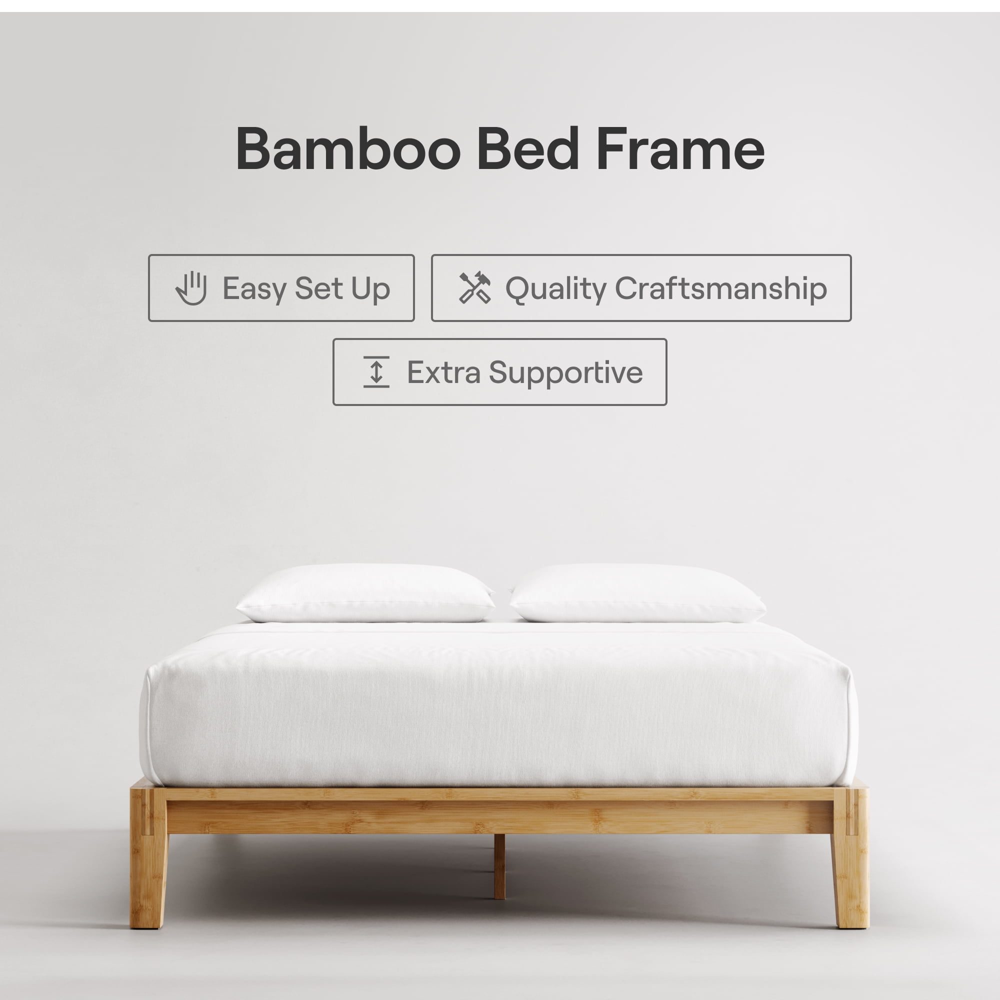 Nectar Bamboo Platform Bed Frame - California King - Natural - Floating Center Support Legs - 12” Height - Tool Free Set Up - Contemporary and Durable - Sturdy Wooden Slats - Holds Up To 800 Pounds