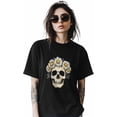 thumbnail image 2 of T Shirts for Women,Daisy Flower Skull T Shirt Short Sleeve Loose Fit Tee Tops Crewneck Womens Casual T-Shirts for Teen Girls, 2 of 8