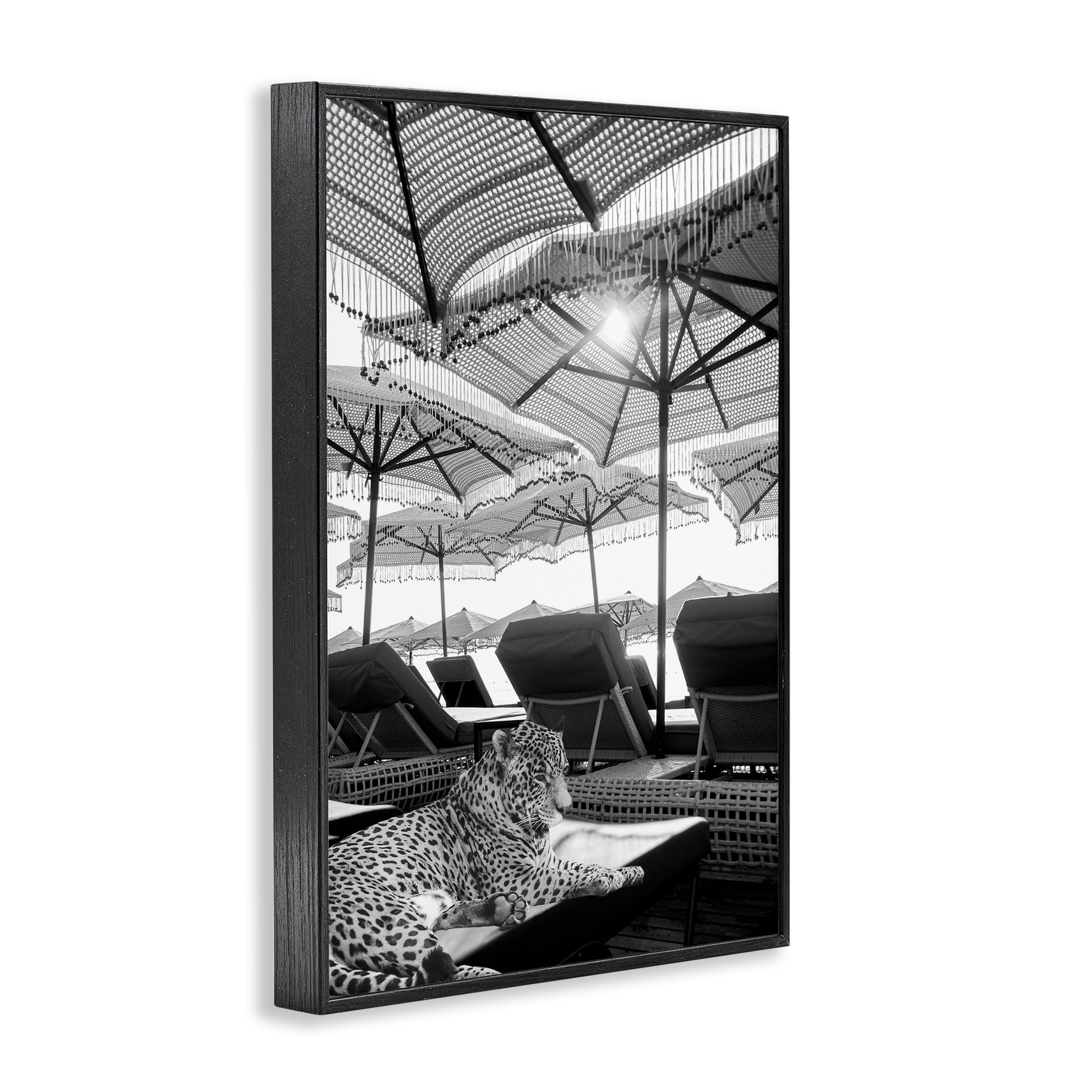 Stupell Industries Leopard On Tropical Vacation Black Framed Giclee Art, design by Grotto Studios