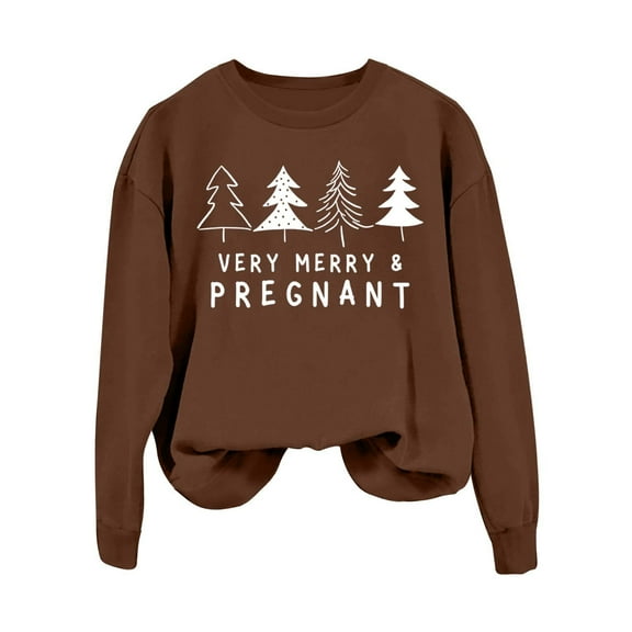 KDFJPTH Sweatshirts for Women Trendy Christmas for Very Merry Pregnant Christmas Graphic Shirts Cute Moms Christmas Pullovers Binding Tops