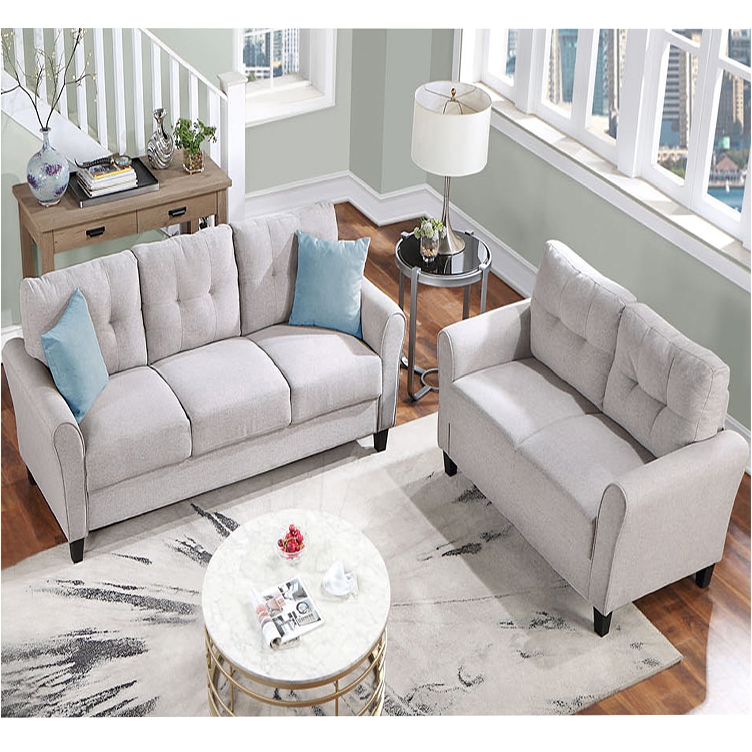 Kadyn Modern Living Room Sofa Set, 2 Piece Living Room Linen Sofa Set with 2+3-Seat Sofa, Modern Upholstered Couch Furniture for Home, Light Grey