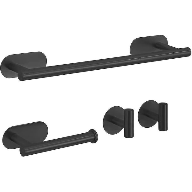 Design House 189514 House Graz Park - Juego De Accesorios De Baño De 4 Piezas, Barra, Toallero, Soporte Para Papel Higiénico Y Gancho Para Bata, 30 X 10 X 6, Negro Mate