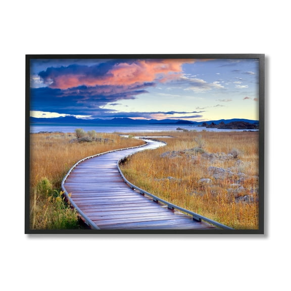 Stupell Industries Coastal Boardwalk Sunset Coastal Photography Black Framed Art Print Wall Art