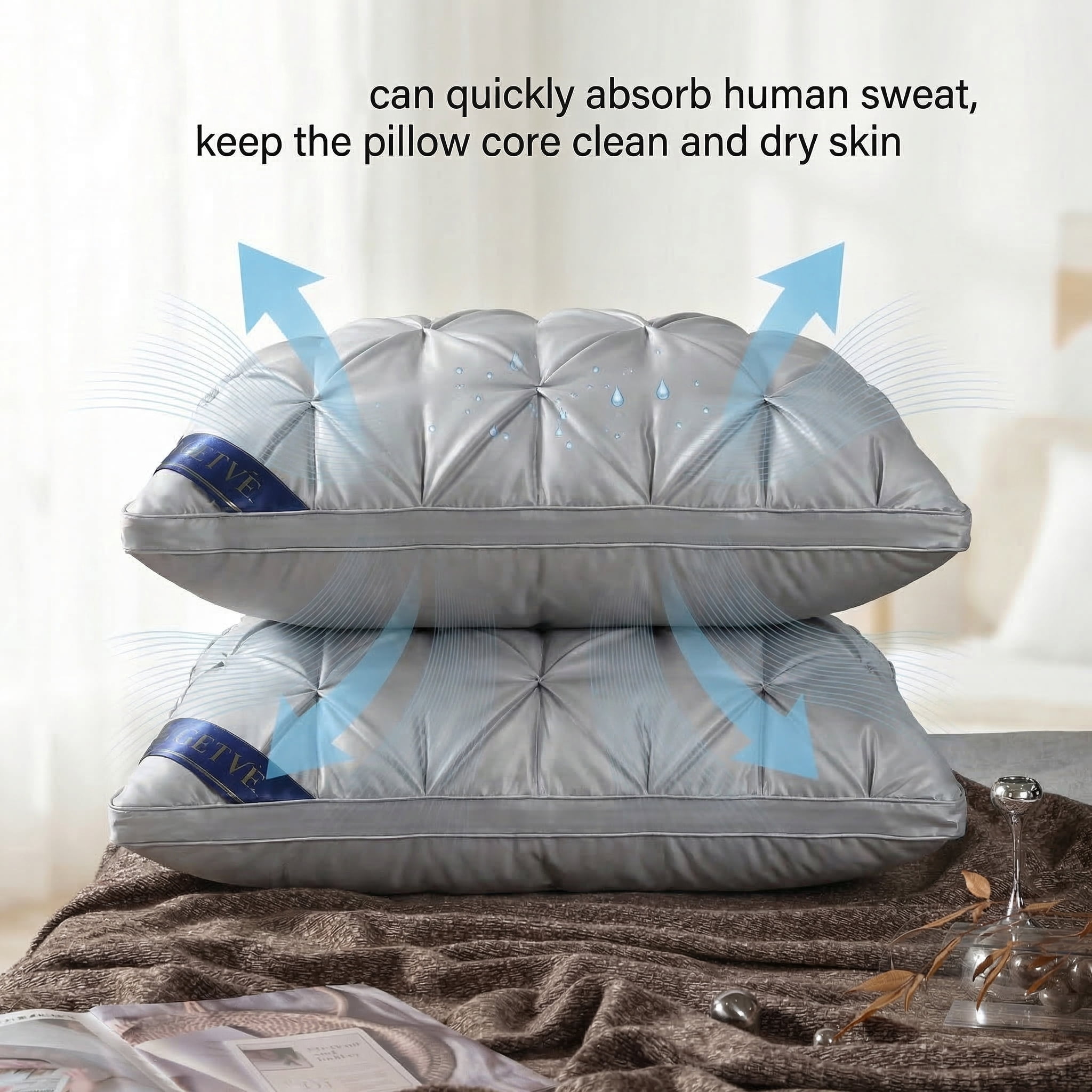 2PCS Hotel Quality Pinch Pleat Pillow, Breathable & Skin-Friendly Pillow Core, Light Luxury Decorative Pillow, Neck Support & Sleep Enhancing Pillow, Available in Multiple Colors(Light gray,Queen)