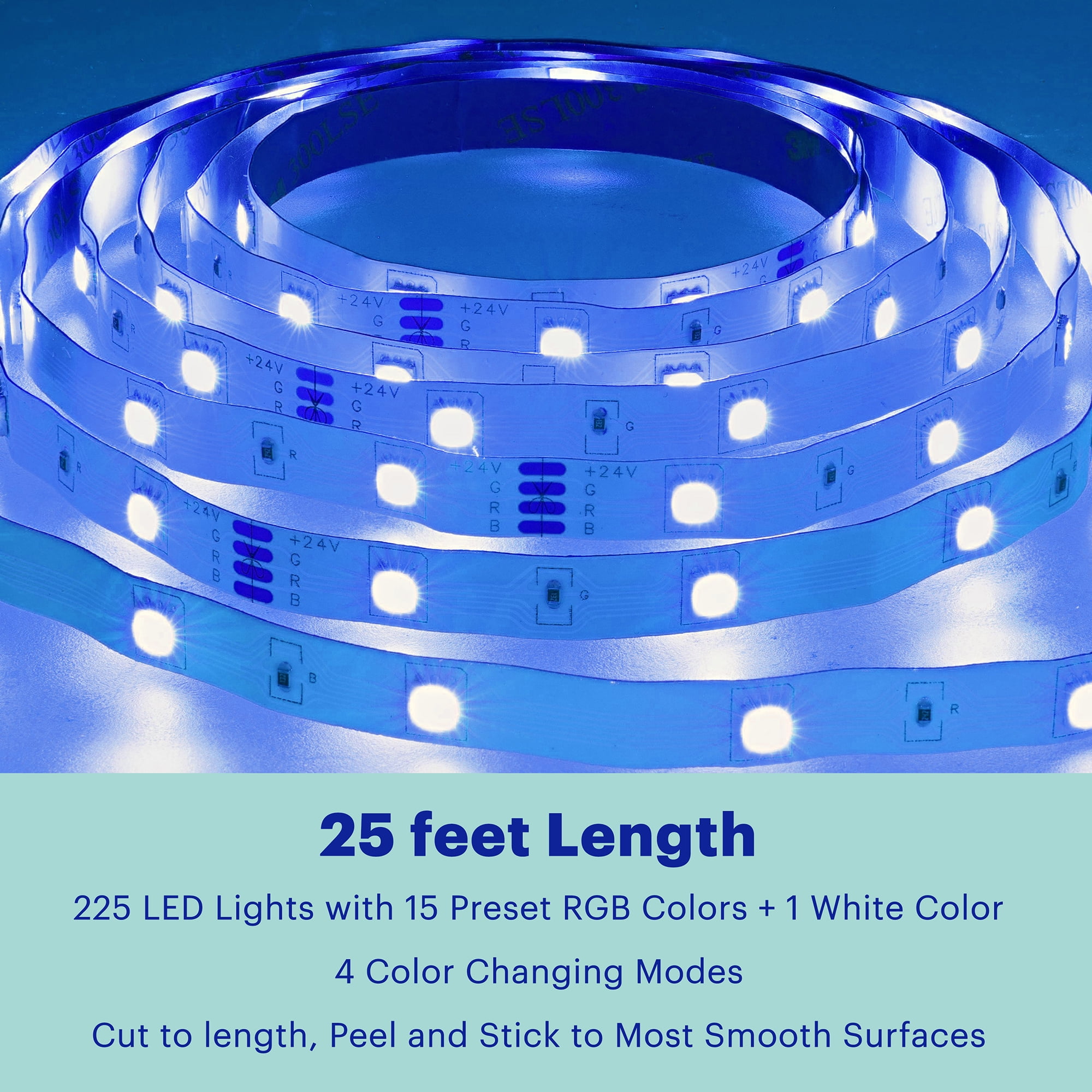 onn Multicolor LED Light Strip with Remote Control, 25'