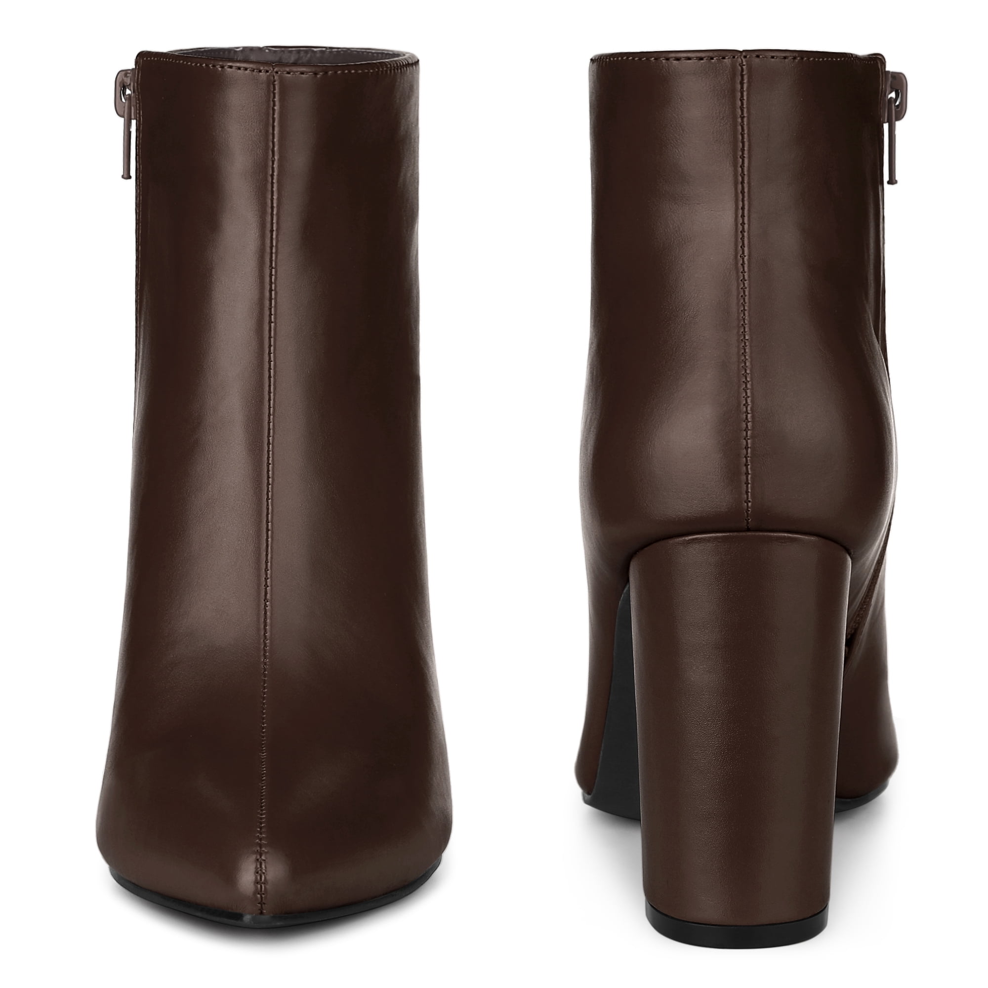 Unique Bargains Women's Pointed Toe Zipper Block Heeled Ankle Boots Brown 9