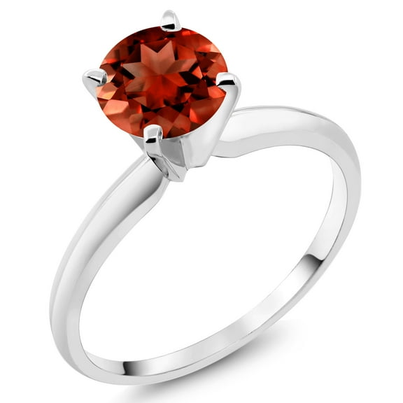Gem Stone King 14K White Gold Red Garnet Solitaire Engagement Ring for Women (1.20 Cttw, Gemstone January Birthstone, Round 6.5MM, Size 5)